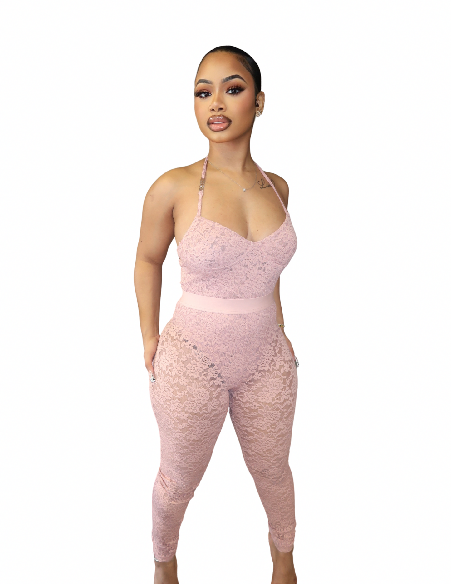Pink Two Piece Lace Set