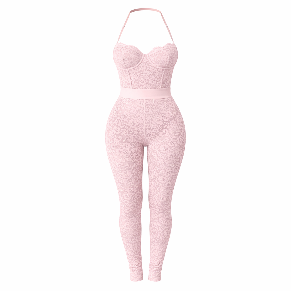 Pink Two Piece Lace Set