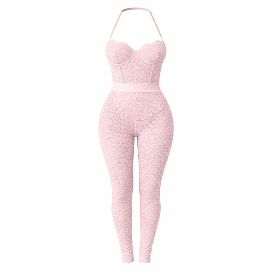 Pink Two Piece Lace Set
